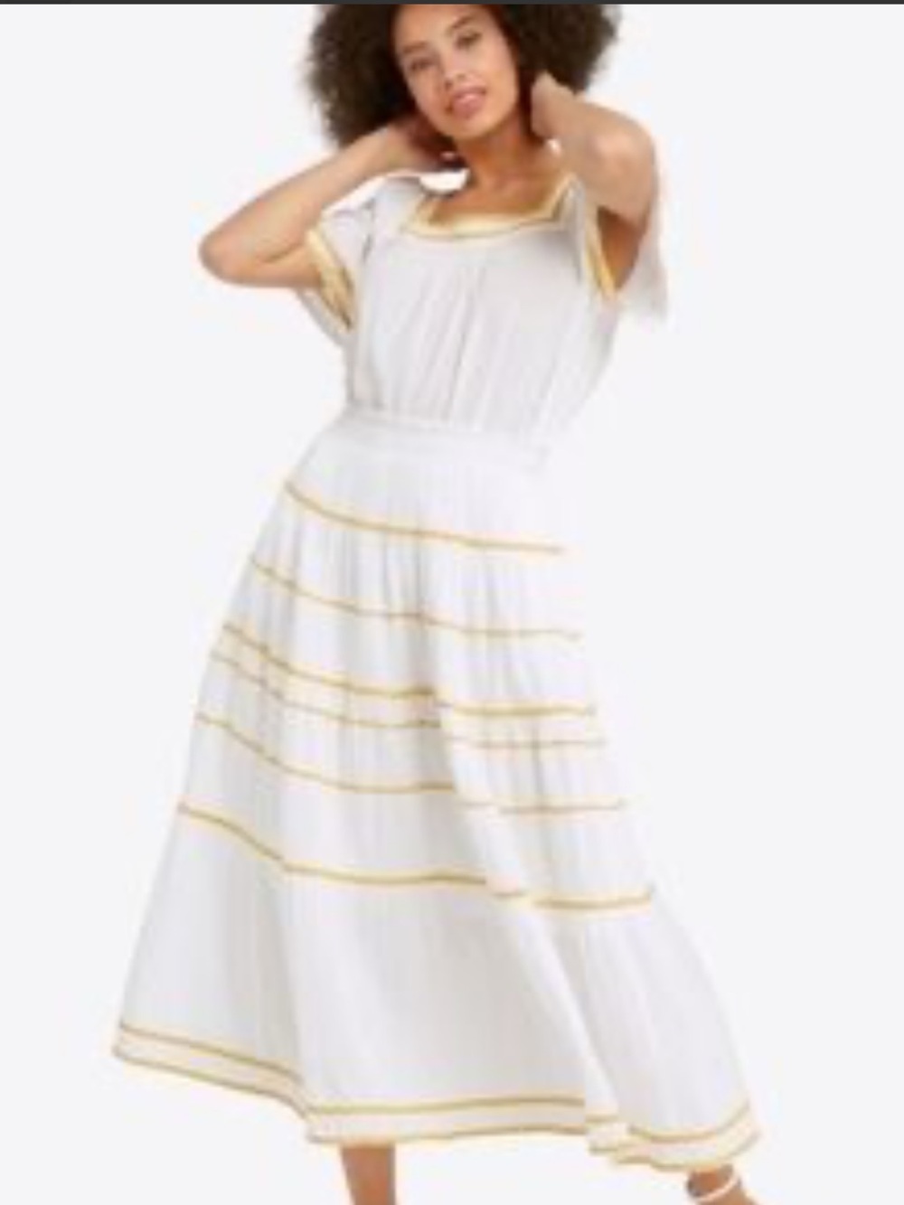 Draper James cotton gauze White Maxi Skirt and crop blouse SET yellow Trim s